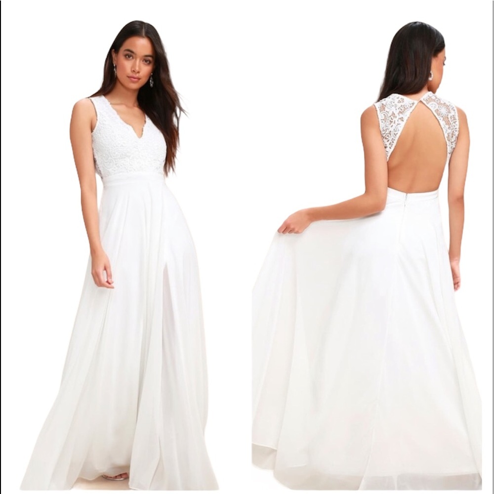 🆕 LULU’S do Re Mi White Lace Backless Maxi Dress
Lulus NWT M wedding dress NEW